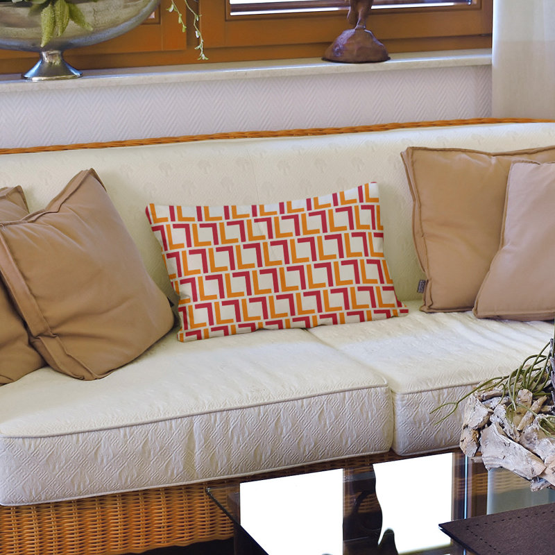Geometric Throw Pillow, Poly Twill, White/Orange/Red