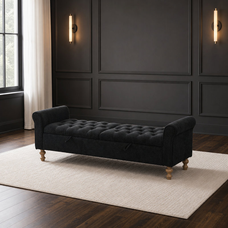 Banc de rangement rembourré Modern, Black, 21.9 " H x 20.3 " L x 65.7 " D, Black