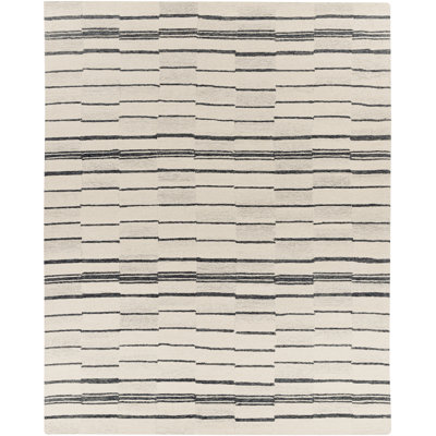 Tapis rayé en laine touffeté à la main beige / gris anthracite Rune