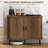 Walnut Nordic Sideboard - Slatted Tambour Sliding Doors, Decorative Storage Cabinet For Kitchen/living Room