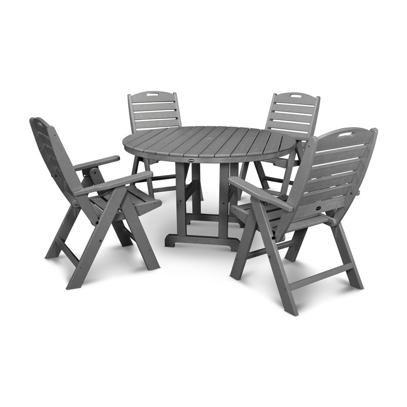 Nautical Folding Chair 5-Piece Round Farmhouse Dining Set, Slate Gray