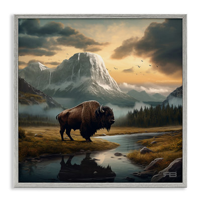 Bison & Vast Mountains Framed Giclee Art by Roozbeh Bahramali