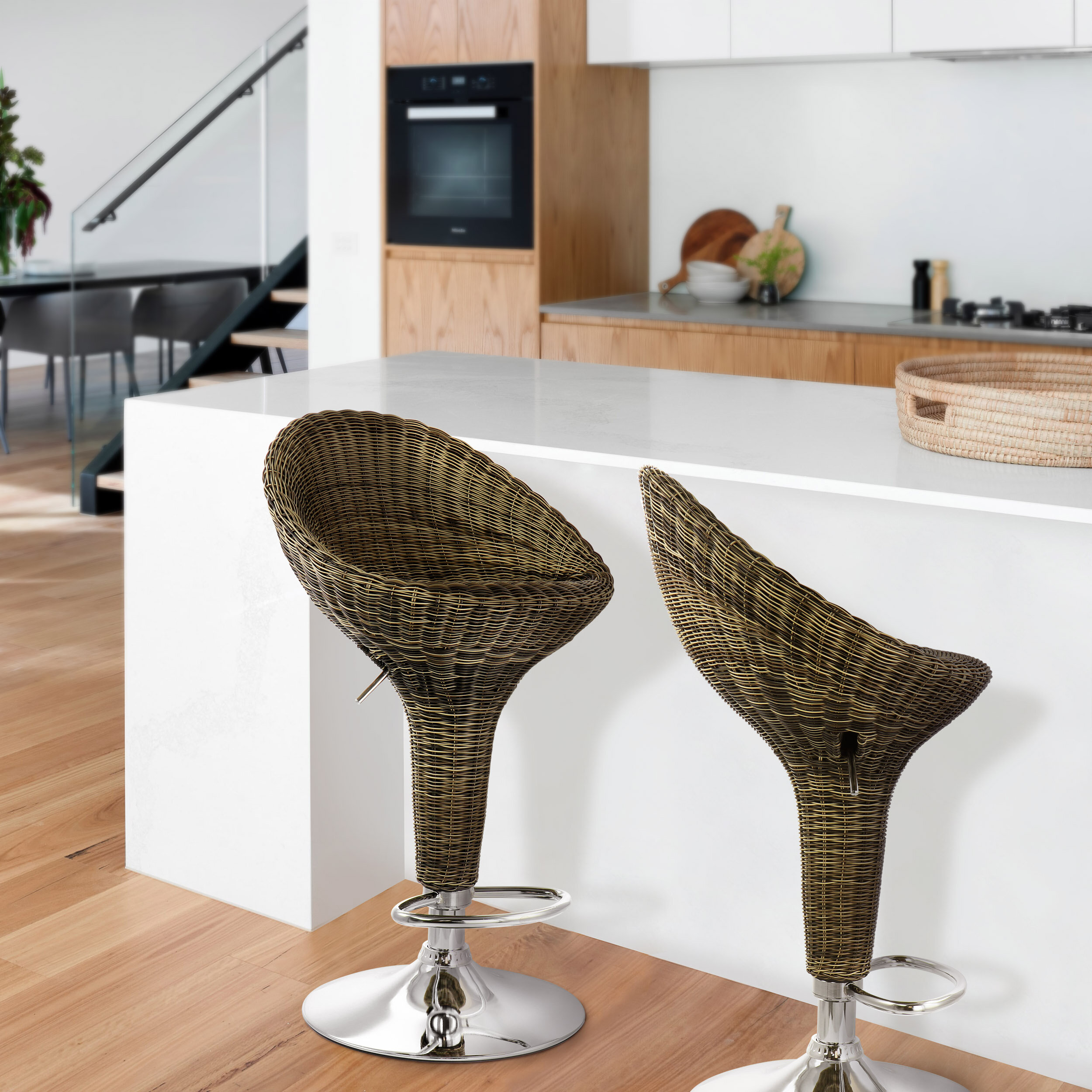 Wicker high deals back bar stools