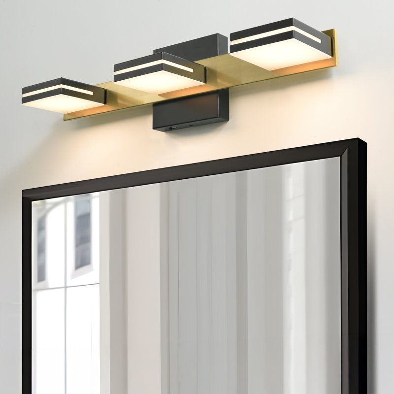 Lumières de meuble-lavabo modernes à DEL à intensité variable pour miroir, Or noir, Trois lumières