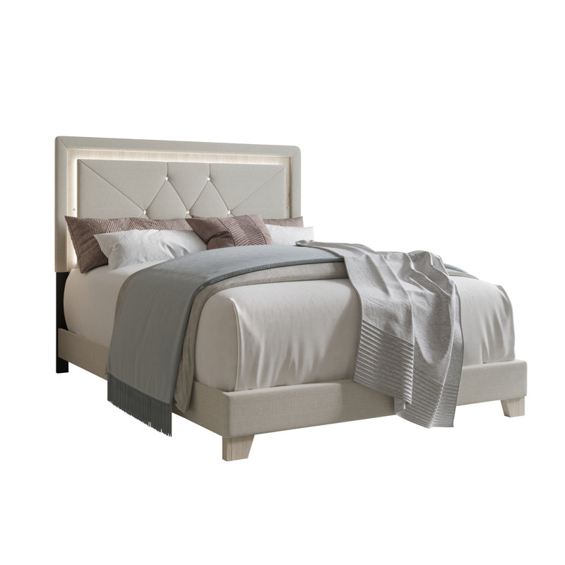 Bash Fog Coloured Linen Fabric Bed with LED light, Queen