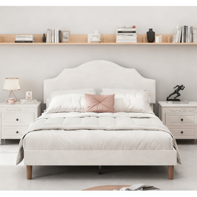 Bed Frame Upholstered Platform Bed with Adjustable Headboard