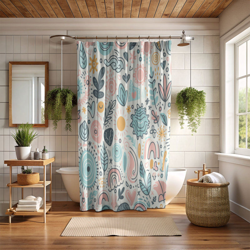 Rideau de douche standard 1 pièce Faint Doodle Whispers, H 74 po x l 71 po