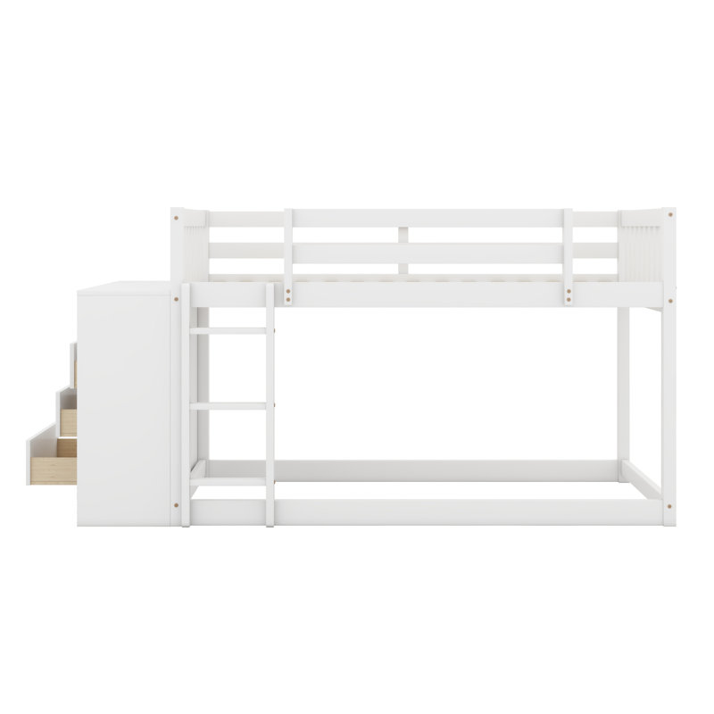 Lit superposé avec tiroirs et tablettes, Blanc