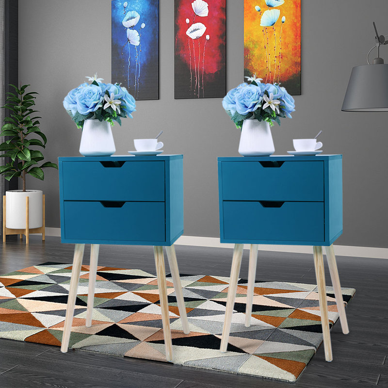 Coldiron Drawer Mid-Century Nightstand, Blue, Individual