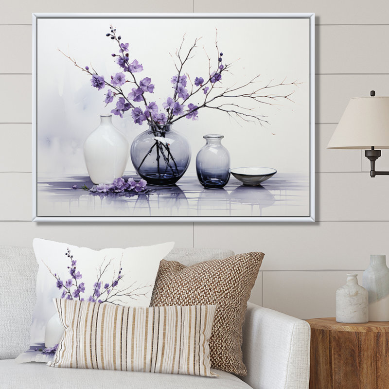 Mauve gris minimalisme équilibre et poterie de contraste - Impressions encadrées minimalistes, H 34 po x l 44 po x P 1,5 po