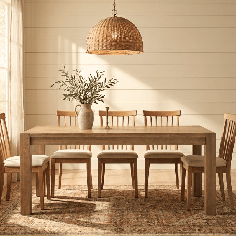 Table de salle à manger de style campagnard moderne 71 pouces NTC Block, H 29,92 po x l 70,87 po x P 35,43 po, Teak Look