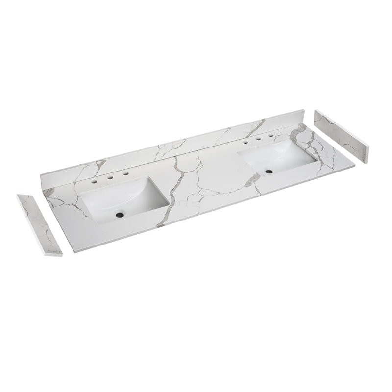 Comptoir de meuble-lavabo à quartz 72 po avec lavabo et 3 trous de robinet