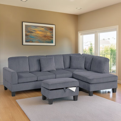 Ensemble de canapé modulaire 3 pièces en velours côtelé de 66 po avec méridienne RAF, causeuse LAF et repose-pieds avec rangement relevable, ensemble de salon moderne 5 places