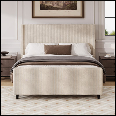 Élégante base de lit rembourrée en velours côtelé avec oreilles et pied de lit haut offrant confort et style