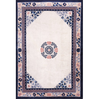 Tapis chinois de style Mid-Century rétro blanc vif