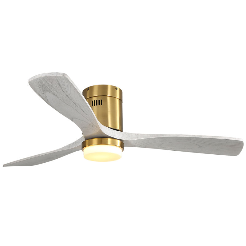 Modern 52-Inch Ceiling Fan With Reversible Blades & Remote Control, Gold, Gray Wood