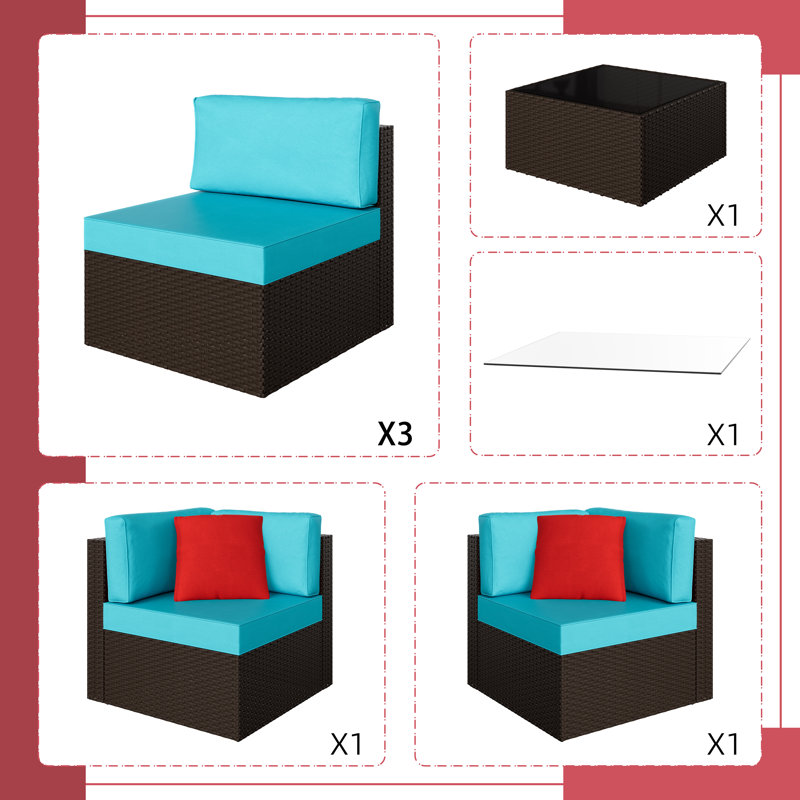 8-Piece Outdoor Rattan Patio Set with Fire Pit Table, Blue