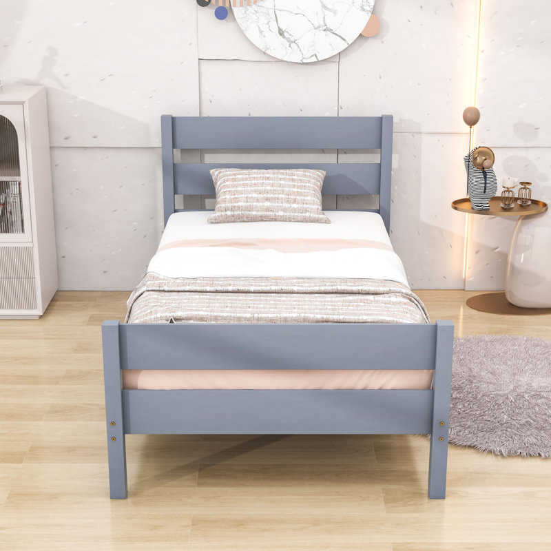 Lit plateforme simple avec tête de lit et pied de lit Emraan, Gris