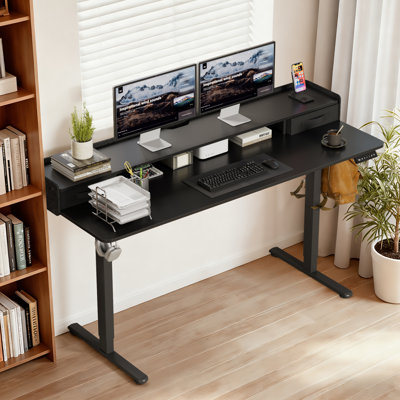 Bureau électrique debout à 2 tiroirs, bureau d'ordinateur à hauteur réglable