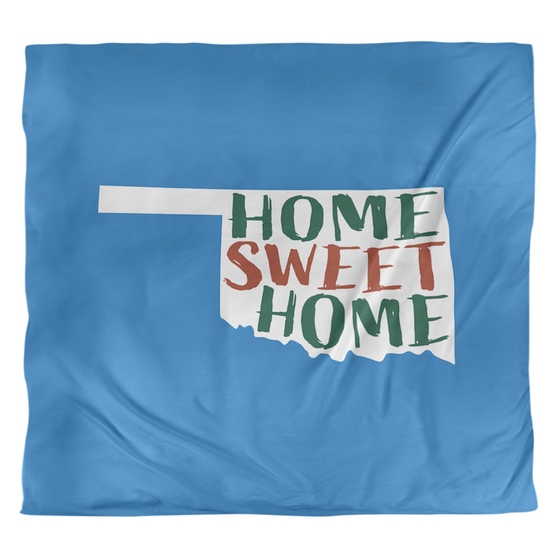 Housse de couette Home Sweet Oklahoma, Housse de couette pour très grand lit, Bleu / Blanc, Microfibre