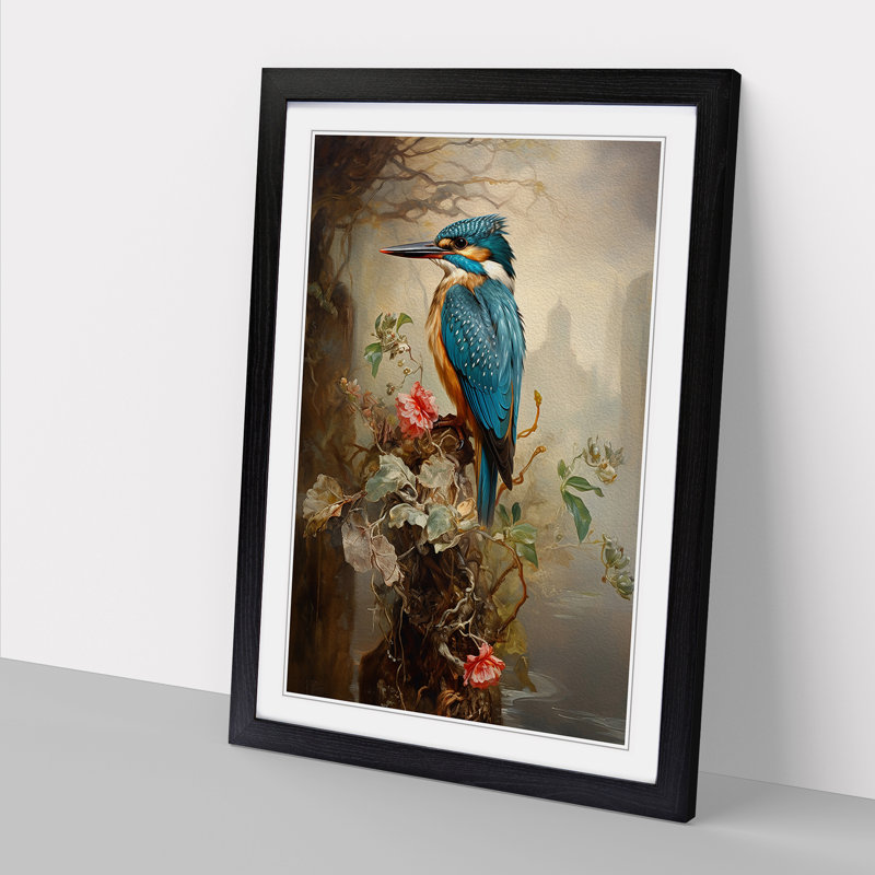 Kingfisher Victorian - Single Picture Frame Print on Wood, Black Framed, 46cm H x 34cm W x 2" D
