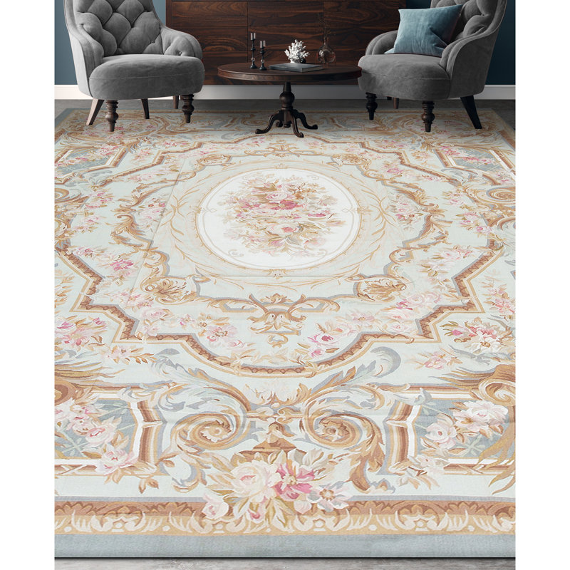 Hand-Knotted High-Quality Green and Beige Area Rug