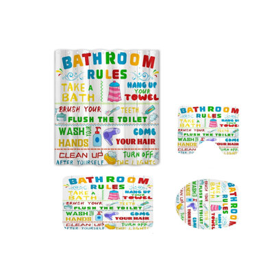 4-Piece Set Colorful Bathroom Rules Bathroom Shower Curtain Sets