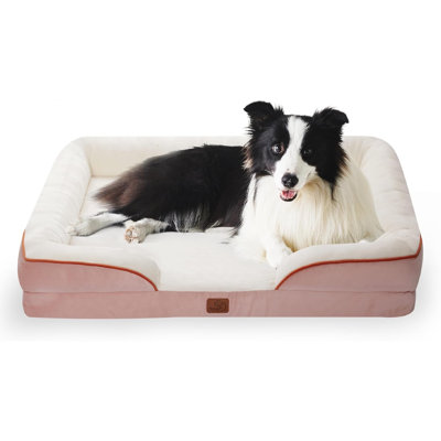 Lit orthopédique pour grand chien - Grand canapé-lit lavable pour chien Grand lit de soutien pour animal de compagnie en mousse avec housse amovible lavable, doublure imperméable et dessous antidérapant, rose