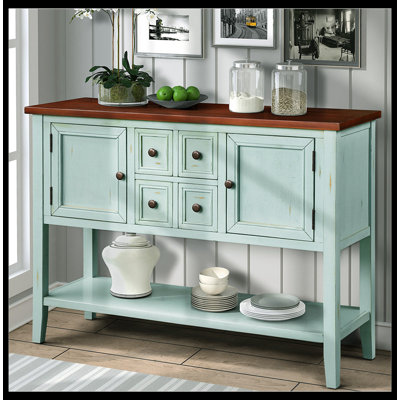 Bamlak Cambridge Series Ample Storage Vintage Console Table with Four Small Drawers and Bottom Shelf for Living Rooms, Entrances and Kitchens -  Lark Manor™, 46A052B7E68F452BA0BFB9A506CA5D11