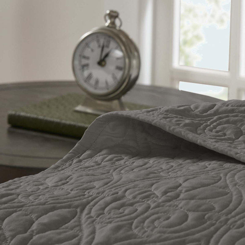 Reversible Set, Queen Bedspread + 2 Standard Pillow Shams, Dark Gray