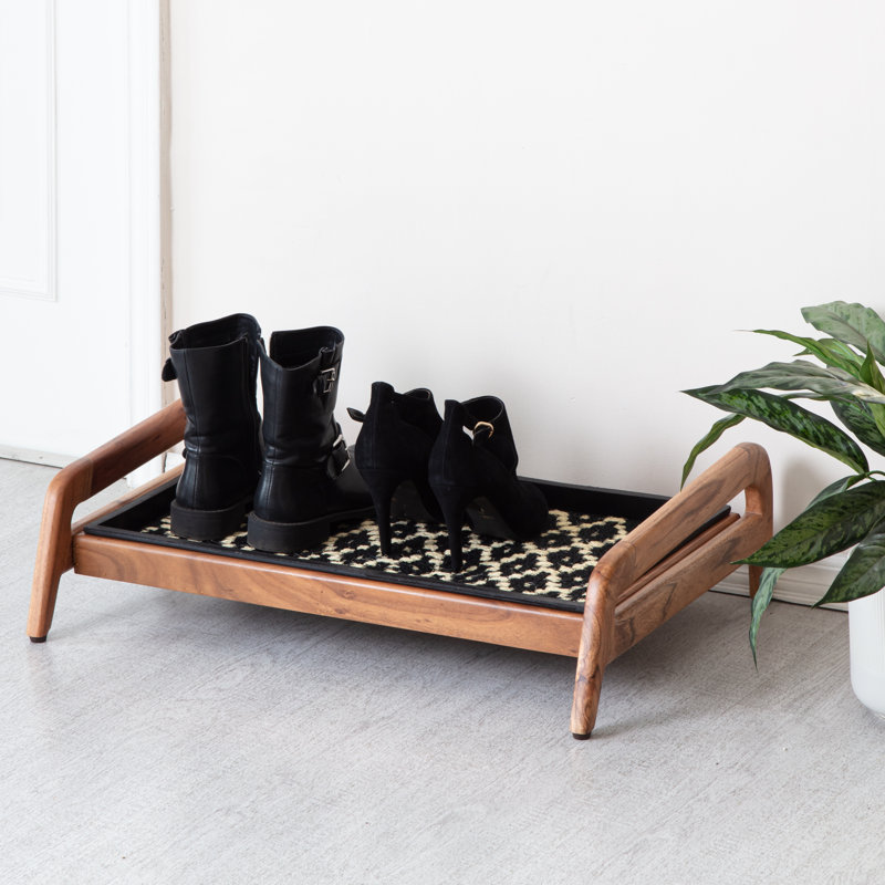 Support à bottes en bois massif de qualité supérieure avec tapis en fibre de coco naturelle - Rangement pour chaussures