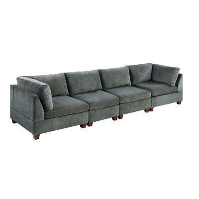 Gris modulaire 4 pièces, collection de chaises en tissu Chenille, ensemble de construction en bois, agrégat,