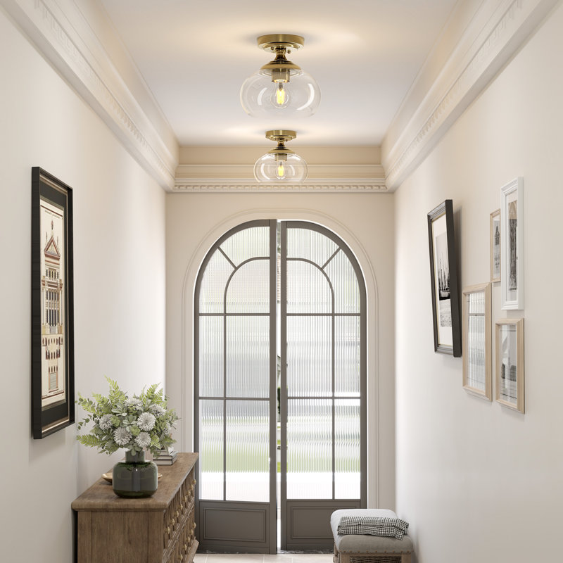 Semi Flush Mount Ceiling Light with Glass Shade, Gold