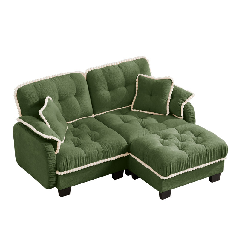 Canapé en forme de L en chenille avec 4 coussins, repose-pieds mobile et garniture capitonnée matelassée de conception ergonomique, canapé à assise profonde facile à assembler pour le salon, le bureau, un appartement, vert