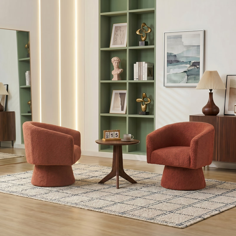 Caleigha Upholstered Swivel Barrel Chair, Orange Polyester