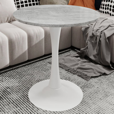 Marble-Top Round Side Table With Tapered Pedestal Base, Ideal For Living Room, Modern Minimalist Design