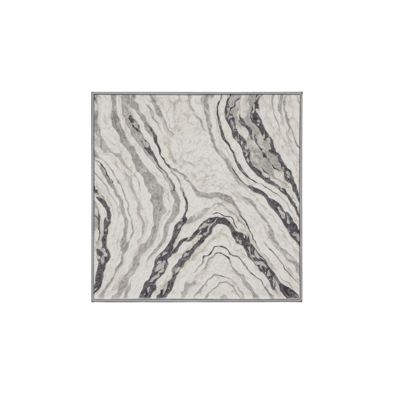 Machine Washable Gray Area Rug, Square 8'