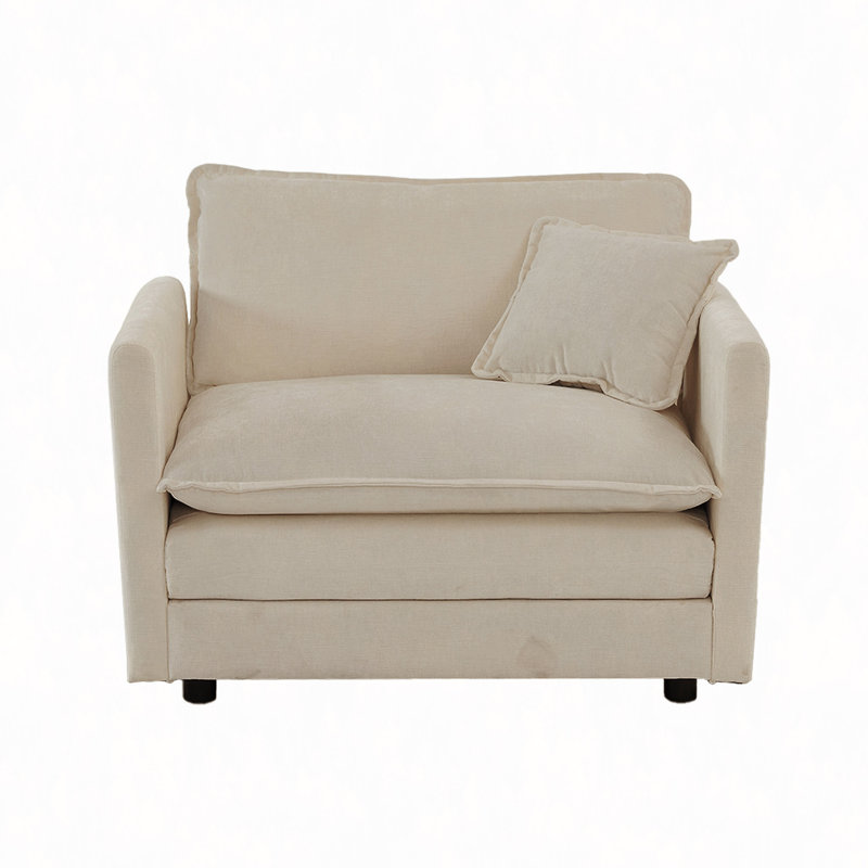 Fauteuil de lecture profond rembourré à siège simple et fauteuil de lecture en tissu chenille, 1 coussin décoratif