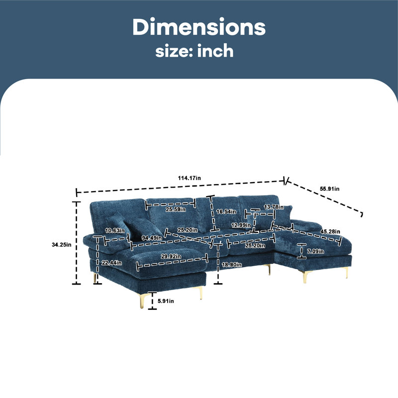 Canapé modulaire 4 pièces Aadrian, Chenille bleu
