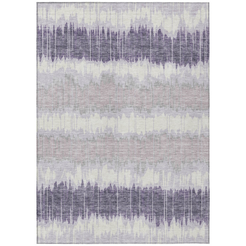 Tapis intérieur lavable rayé mauve et ivoire 9 pi x 12 pi lavande