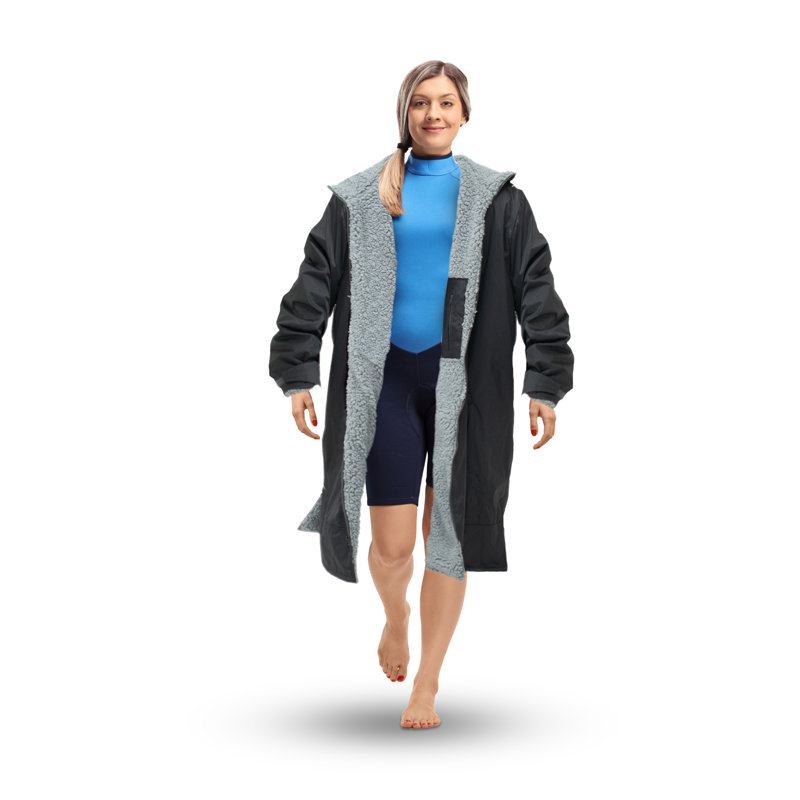 Branksome Fleece Bathrobe with Pockets and Hood, Charcoal