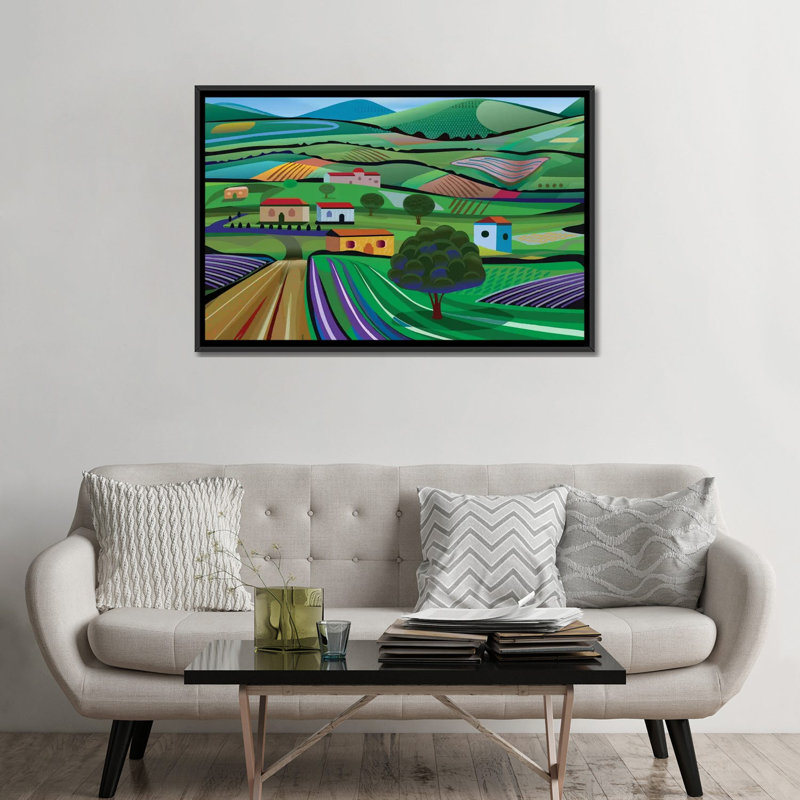 « santa barbara fermes », impression sur toile, H 32 po x l 48 po x P 1,5 po, Toile avec cadre noir, Pas de tapis