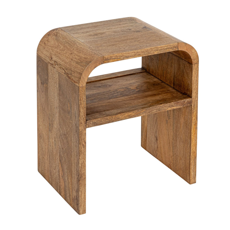 Clyde Modern Waterfall Edge Mango Wood End Table with Shelf, Brown
