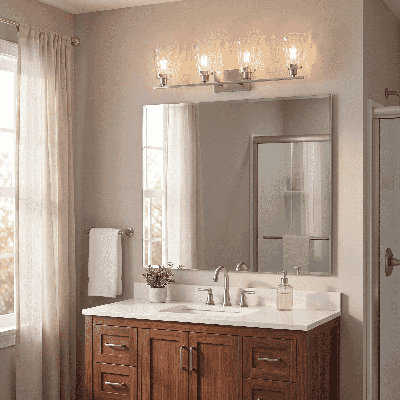 Amabella 4-Light Dimmable Nickel Vanity Light