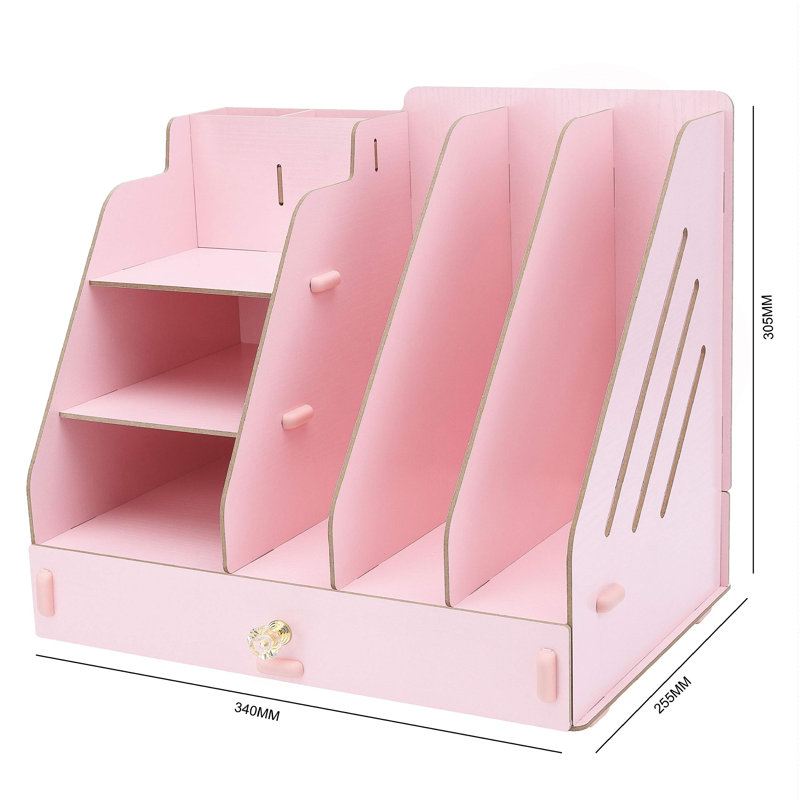 Caja Manufactured Wood Desk Organiser, Pink