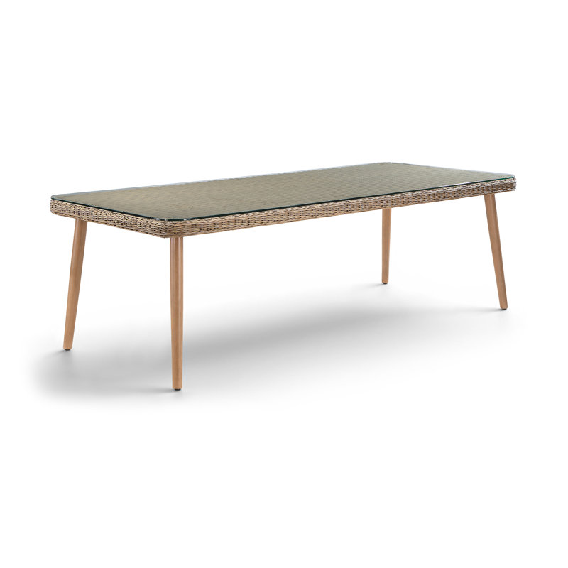 Table de salle à manger de patio en verre trempé naturel 96 po Avishay, Natural