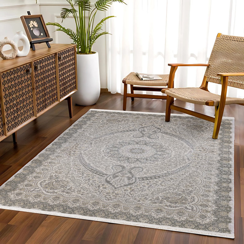Tapis oriental gris à imprimé numérique tissé antidérapant lavable à la machine