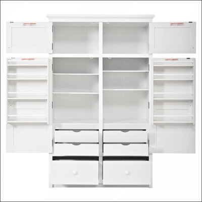 Spacious Freestanding Kitchen Pantry with 8 Door Shelves, 4 Pull-out Trays, and 6 Drawers for Enhanced Storage and Organization