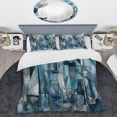 Ensemble de housse de couette en microfibre / polyester Blue Abstracted Harmony Of Shape III Bedding