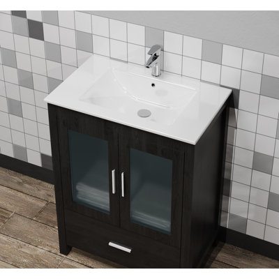24" Ceramic Drop-In Wash Sink for Bathroom Cabinets - Scratch-Resistant, with Overflow Hole & Pre-Drilled Faucet Hole
